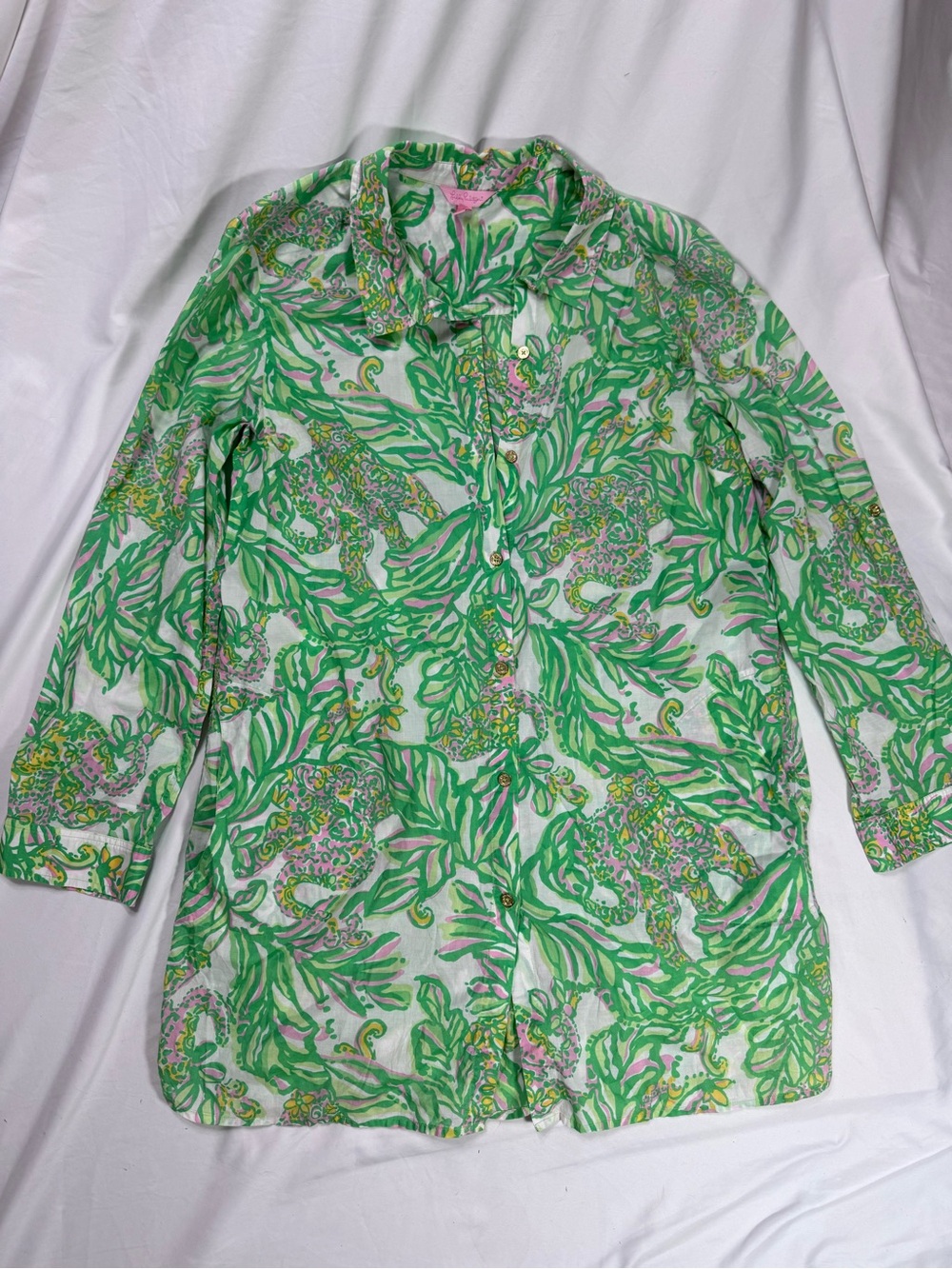 Lilly Pulitzer Green Floral Leaf Button-Down Tunic Shirt